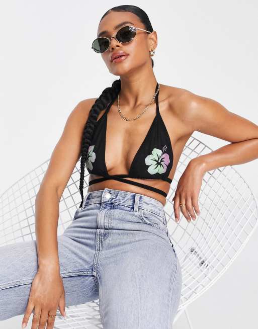ASYOU - Sort bralette med stropper og blomstermotiv