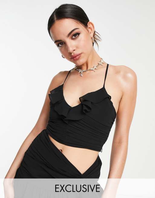 ASYOU - Sort cropped camisol med flæse - Del af sæt