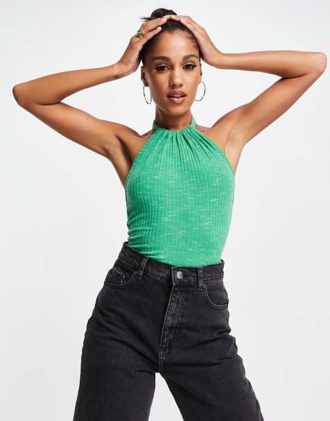 ASYOU space dye halter top co-ord in green - view 1