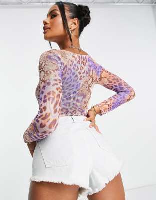 Asyou Split Front Mesh Top In Multi
