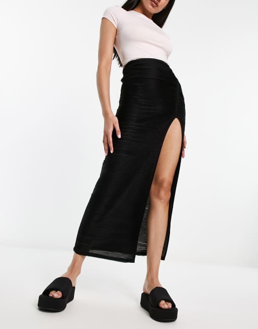 ASYOU split hem textured maxi skirt in black | ASOS