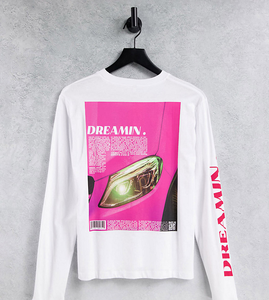 ASYOU split side longline T-shirt with 'Dreamin' graphic in white