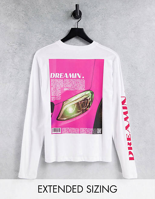 ASYOU split side longline t-shirt with dreamin graphic in white