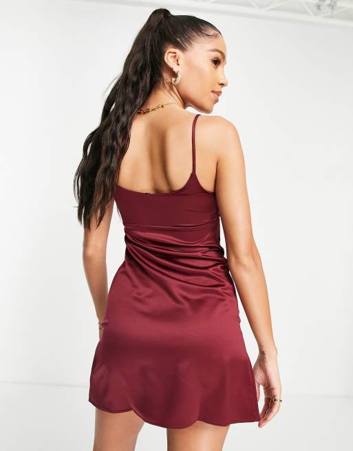 ASYOU square neck satin cami dress in burgundy