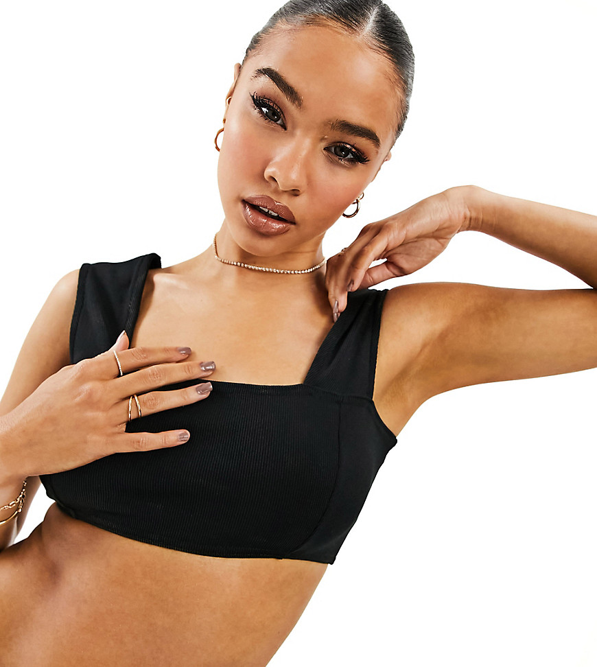 ASYOU square neck thick strap crop top in black