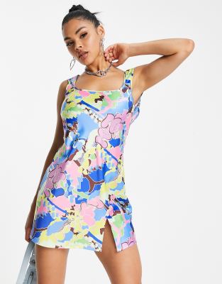 Asyou Square Tank Top Cami Dress In Graphic Printmulti ModeSens