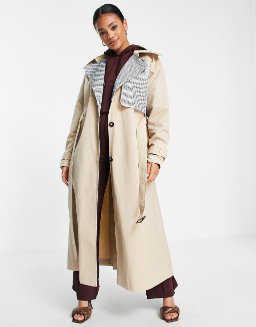 AsYou – Stenfärgad trenchcoat med rutigt foder