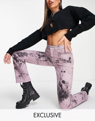 ASYOU straight puddle jeans in pink tie dye - ASOS Price Checker