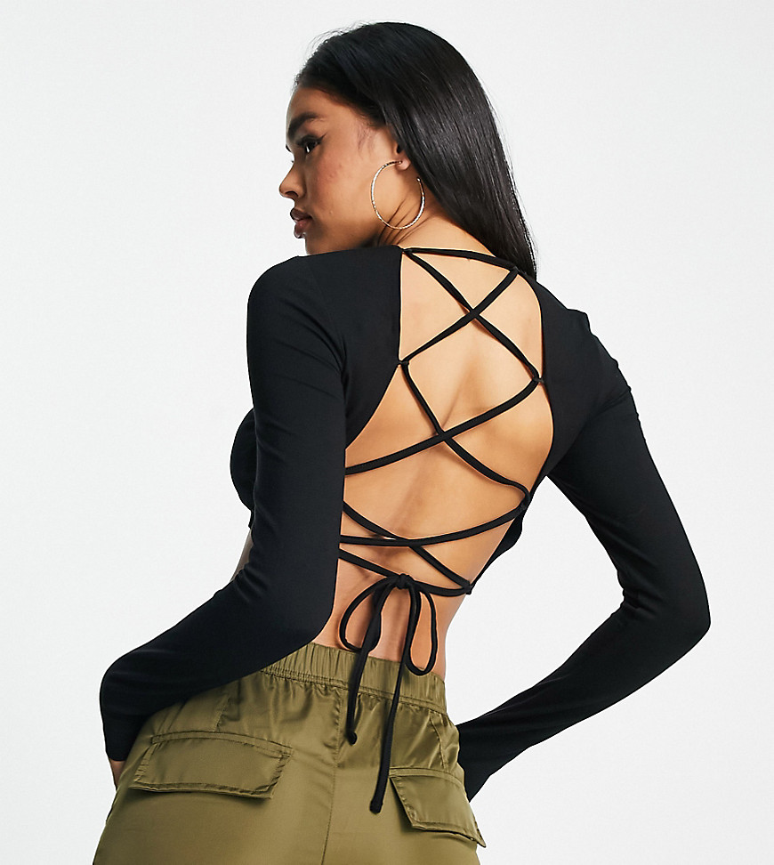 ASYOU strappy back long sleeve top in black