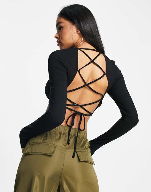 ASYOU strappy back long sleeve top in black