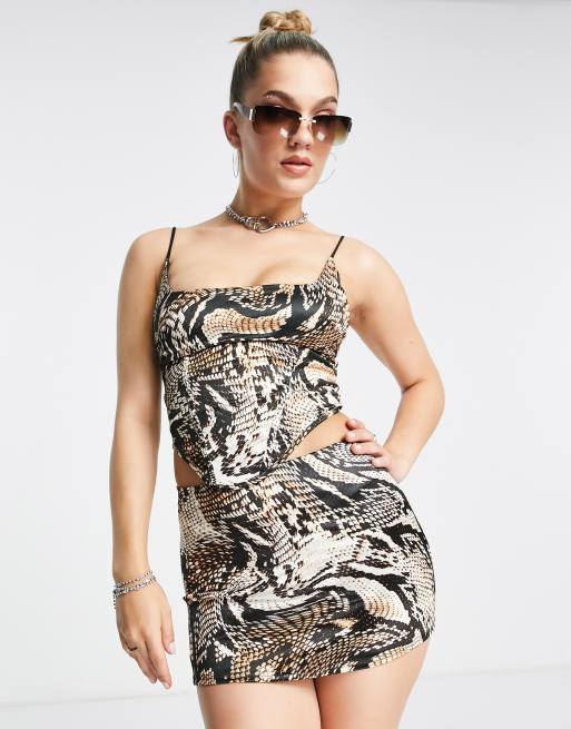 ASYOU satin corset co-ord in snake print