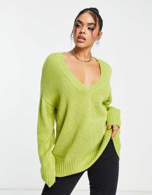 ASYOU – Strickpullover in Grün mit V-Ausschnitt