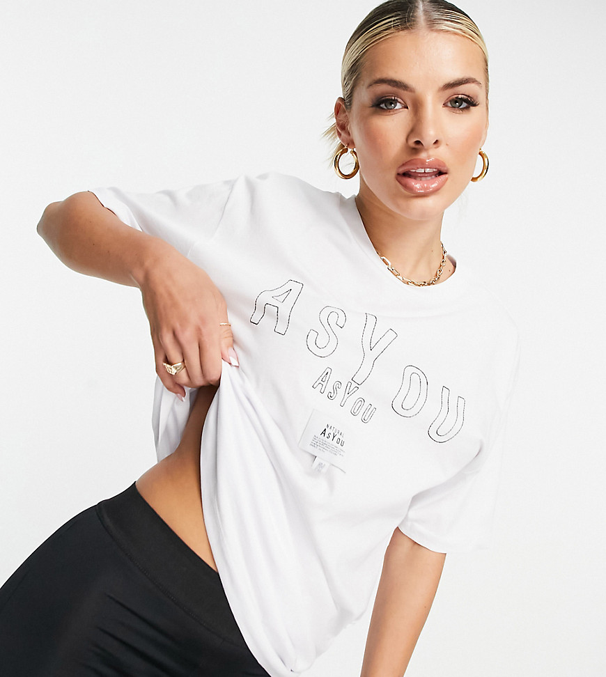 AsYou - T-shirt met geborduurde merknaam in wit