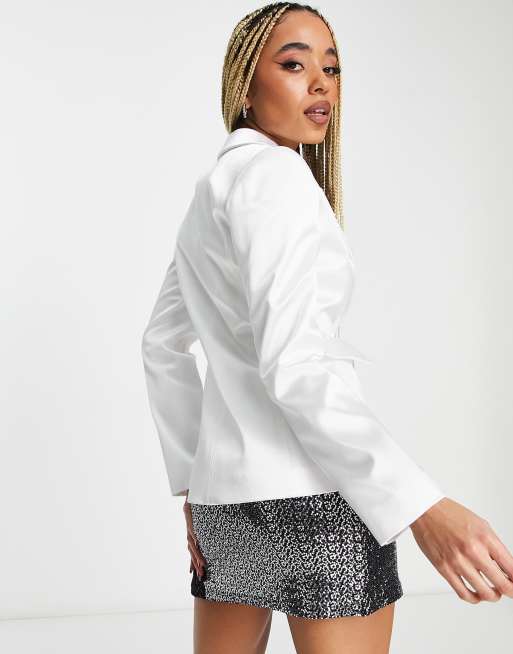 ASYOU tailored cut out satin blazer in white