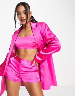ASYOU tailored satin blazer co-ord in pink pop