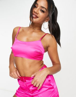 Asyou Tailored Satin Crop Top In Pink Pop - Part Of A Set