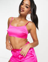 ASYOU satin shirred bralette in hot pink - part of a set