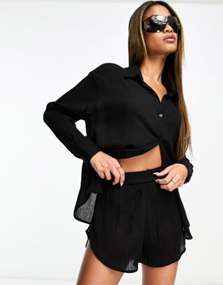 ASYOU textured short co-ord in black