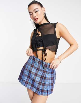 AsYou ASYOU tie detail asymmetric mesh top in black