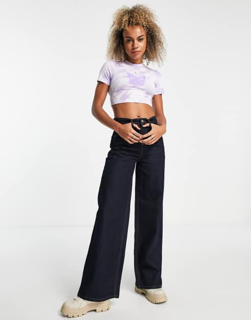 ASYOU tie dye crop top with butterfly print in purple | ASOS