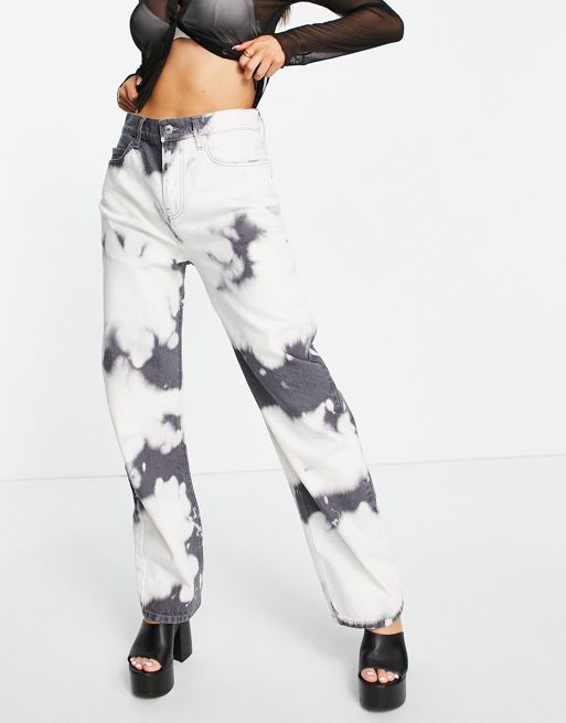 ASYOU tie dye puddle straight jean with butterfly print