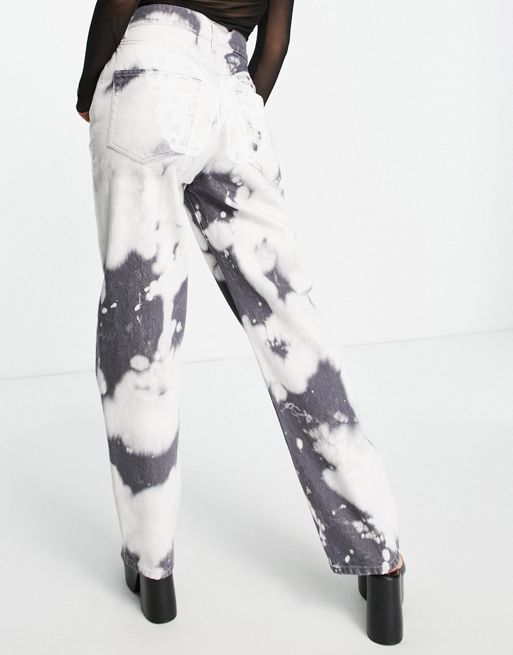 ASYOU tie dye puddle straight jean with butterfly print