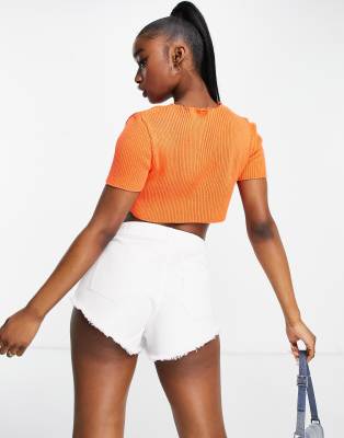 Asyou Tie Up Knitted Top In Orange