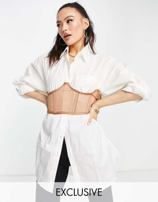 ASYOU - Top a corsetto con cucitura sotto al seno color sabbia