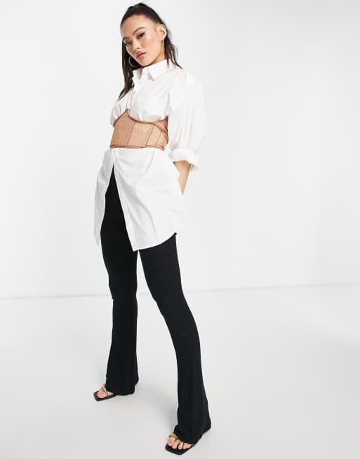 ASYOU - Top a corsetto con cucitura sotto al seno color sabbia, 4 di 4