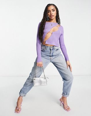 ASYOU sheer knitted top with diamante trim in purple - ASOS Price Checker
