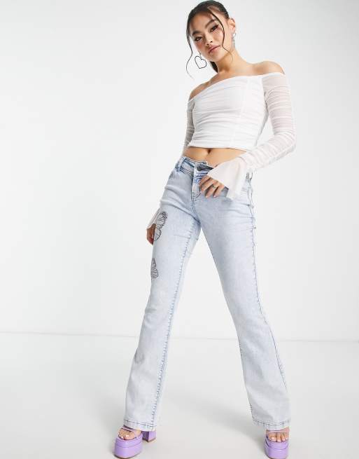 ASYOU - Top en tulle à encolure Bardot et manches évasées - Blanc, 3 de 4