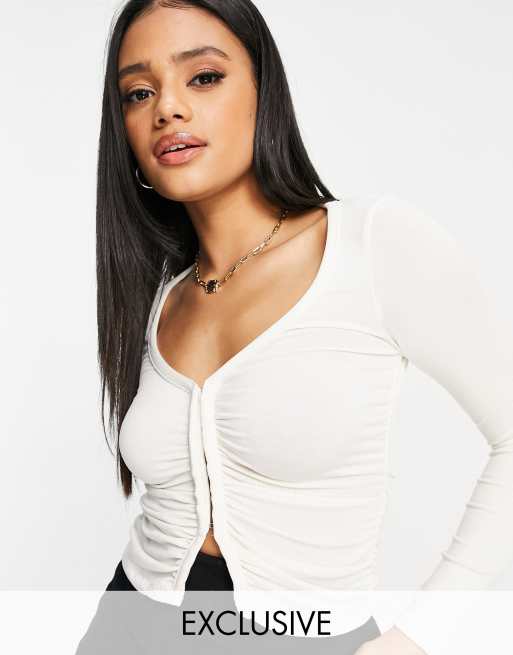 AsYou - Top froncé à décolleté plongeant - Écru