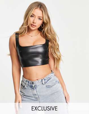 ASYOU - Top in ecopelle PU nero