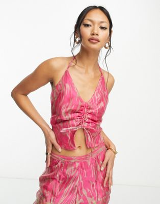 ASYOU organza ruched front top co ord in animal print - ASOS Price Checker