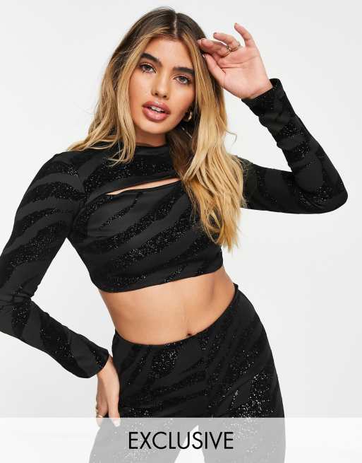 ASYOU - Top met glitter-zebraprint en uitsnijding in zwart