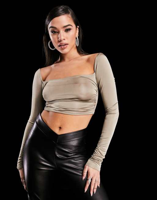 AsYou - Top sinuoso arricciato lateralmente color tortora