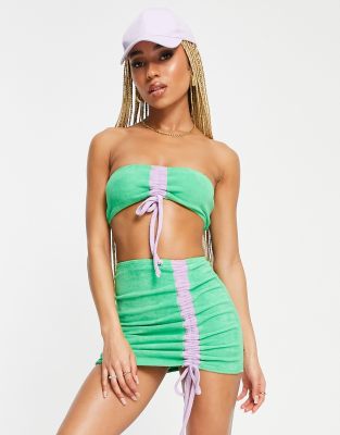 ASYOU towelling ruched beach skirt in green and purple - ASOS Price Checker