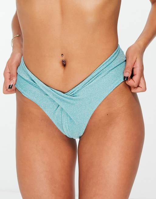 ASYOU twist front bikini bottom in aqua, 3 of 4