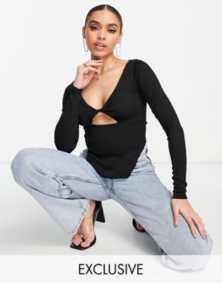 ASYOU twist front ribbed top in black