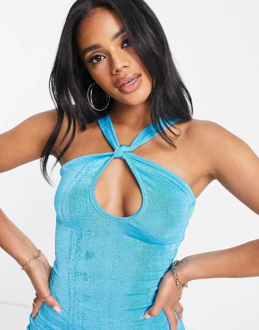 ASYOU twist halter neck mini dress in aqua | ASOS
