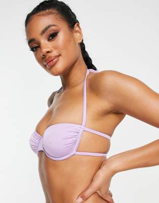 Asyou Underwired Ruched Bandeau Bikini Top In Lilac - Part Of A Set-purple