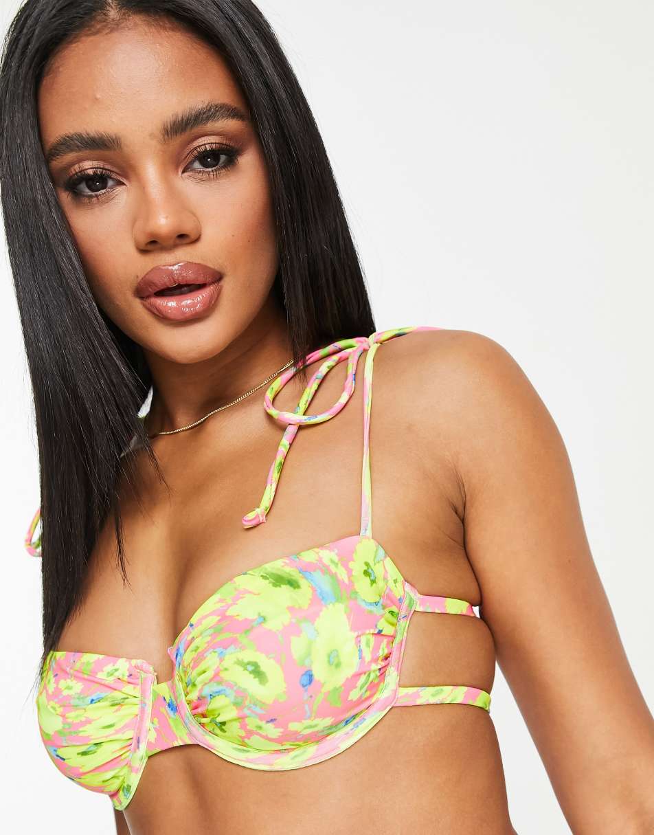 COLLUSION blurred floral cut out swimsuit multi