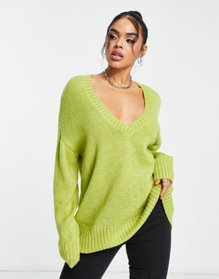 ASYOU V neck knitted jumper in green