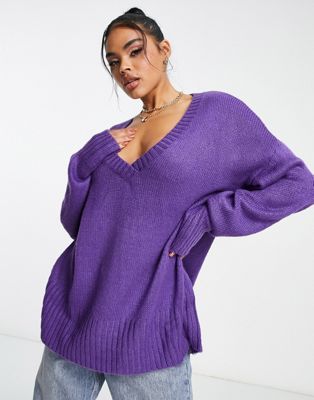ASYOU v neck knitted jumper in purple