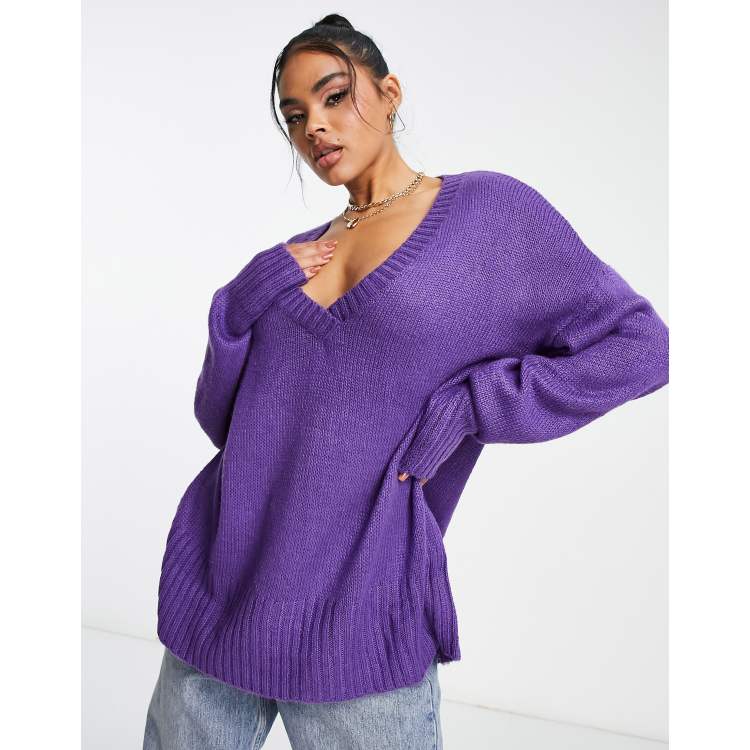 ASYOU v neck knitted sweater in purple