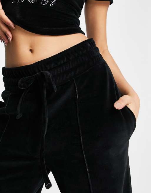 ASYOU velour 90s wide leg pants in black (part of a set), 3 of 4