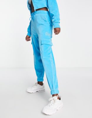 ASYOU velour cargo jogger co-ord with graphic in blue  - ASOS Price Checker