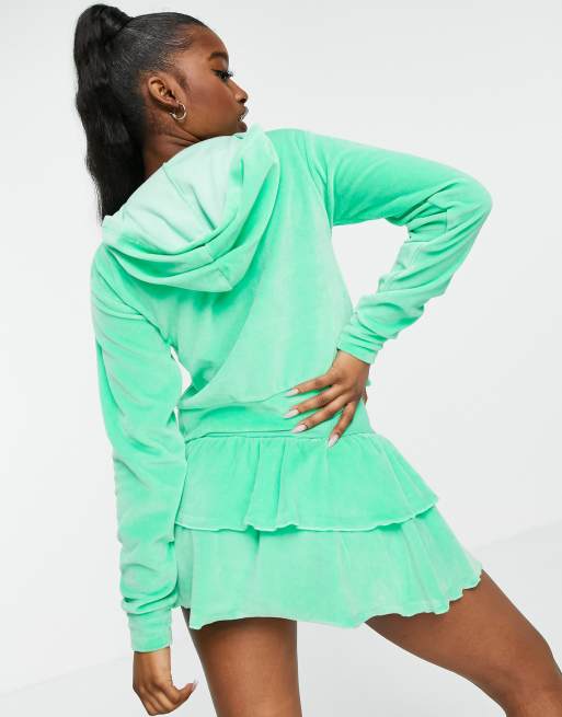 ASYOU velour cropped zip through hoodie set in green, 2 of 4