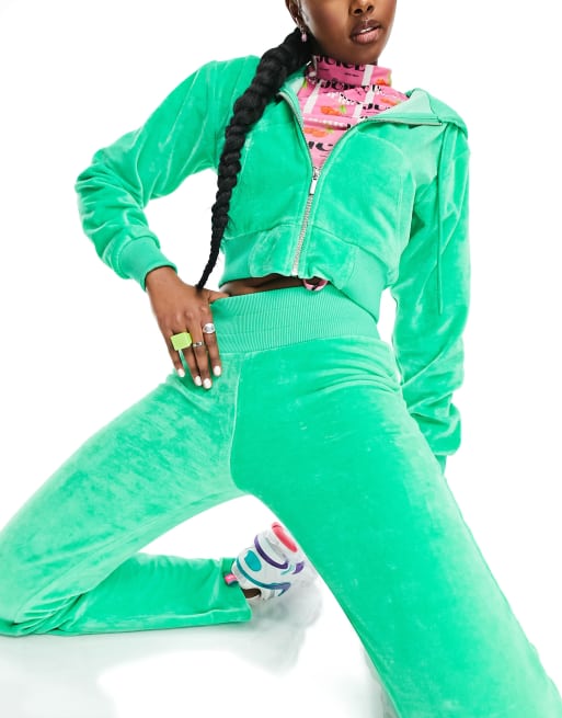 ASYOU velour straight leg sweatpants in green - part of a set, 3 of 4
