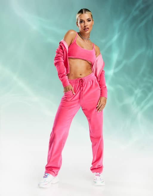 ASYOU Velour Straight Pants Set In Pink, 47% OFF